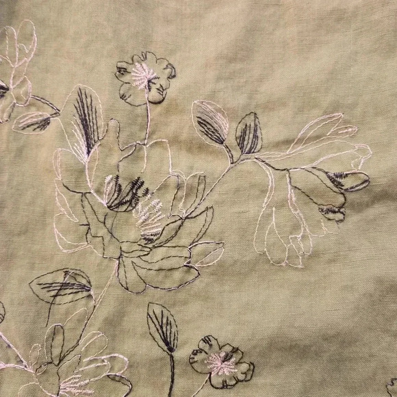 Tweeds Embroidered Floral Linen Button Down Tunic Green Womens Size 1X - Picture 6 of 12